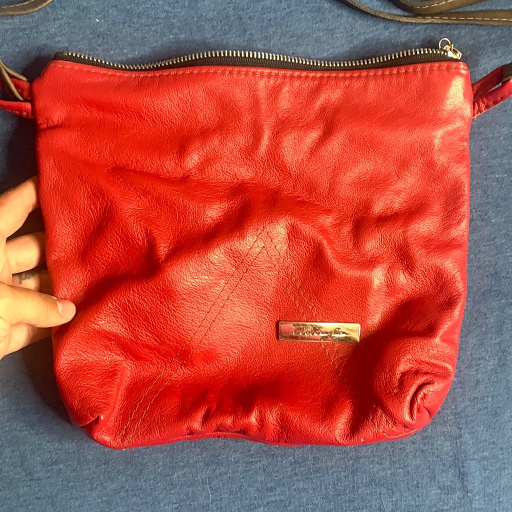 Red real leather purse